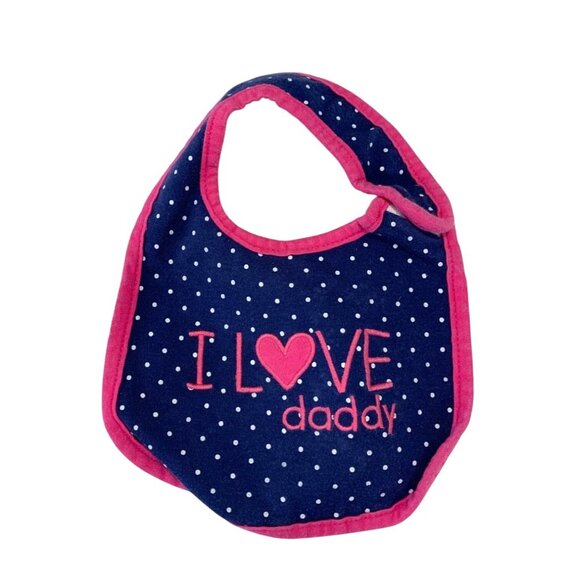Carters Baby Infant One Size Feeding Drool Bib Pink Navy Blue I Love Daddy Cotto - Picture 1 of 2